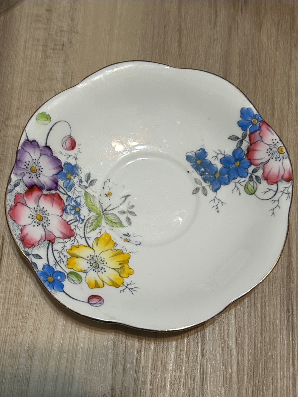 Taylor and Kent Floral Bone China Saucer in White with Multicolor Flower Motif
